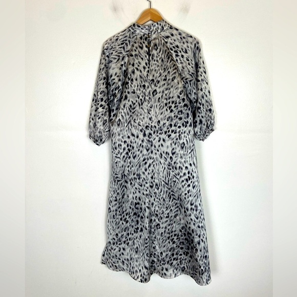 Ann Taylor Satin Leopard Animal Print Midi Dress Size SP Petite 3/4 Sleeves NWT - Picture 3 of 13